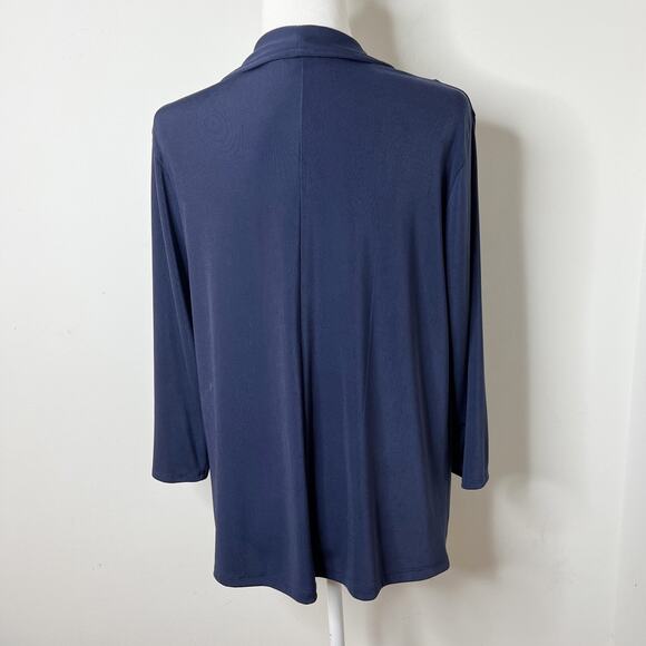 Easywear Chico's Women's Open Front Jacket L Navy Blue Zipper Pockets Shawl Neck - Picture 6 of 10